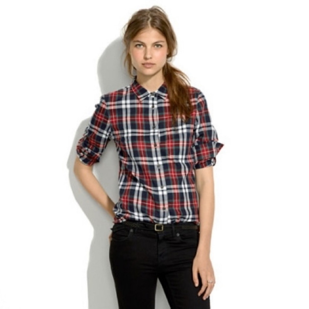 Madewell Red Navy Plaid Button Down Shirt